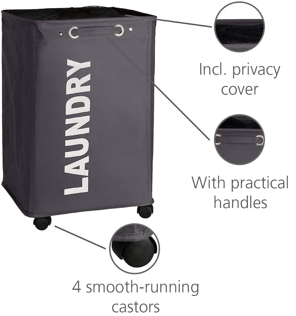 Quadro Laundry Basket with Wheels, Rolling Laundry Bin with Lid, Slim Laundry Hamper, Laundry Sorter, Clothes