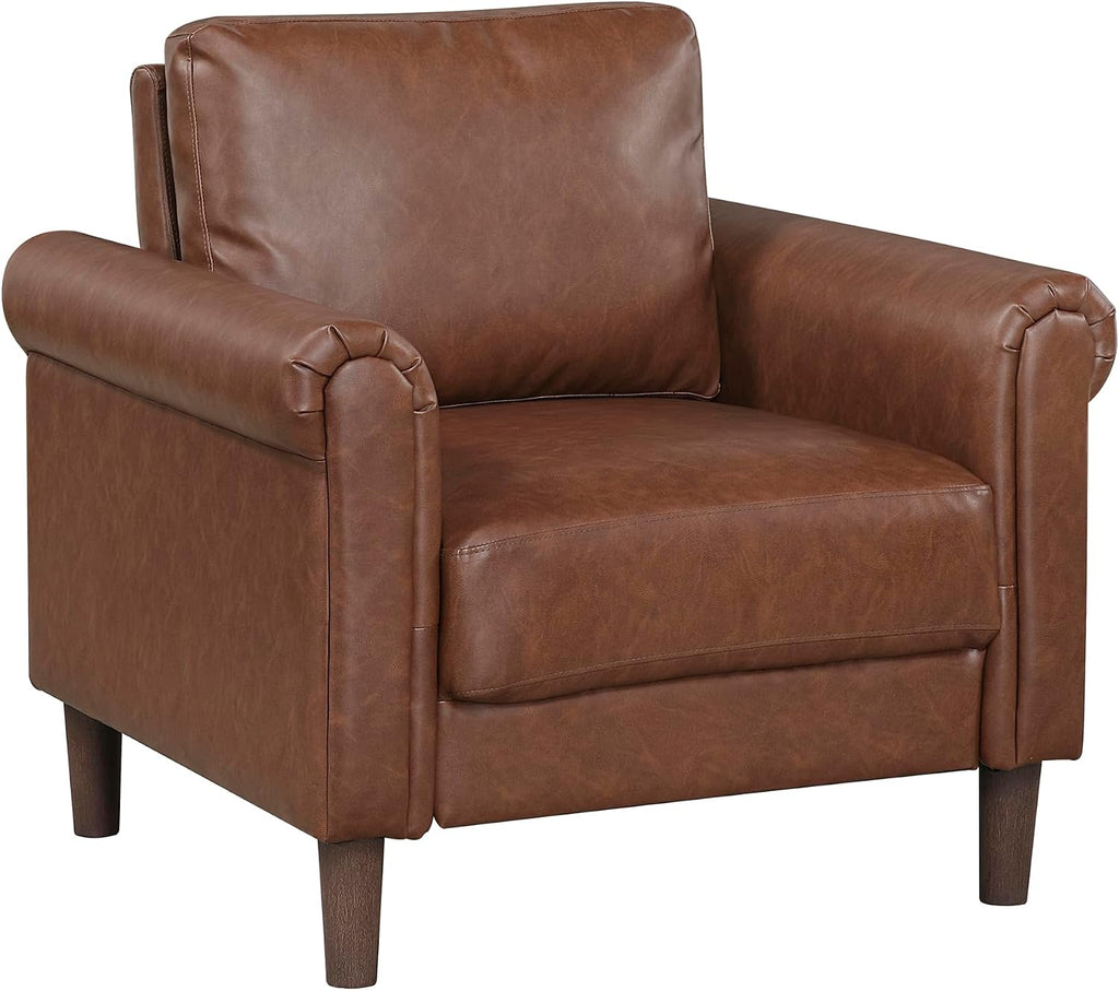 Faux Leather Accent Chair, Single Sofa Chair, Chocolate