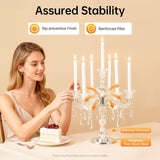 7 Arm Crystal Candelabra for Dining Table Centerpiece, 14 Inch Tall Glass Candle Holder, Elegant Clear Candle