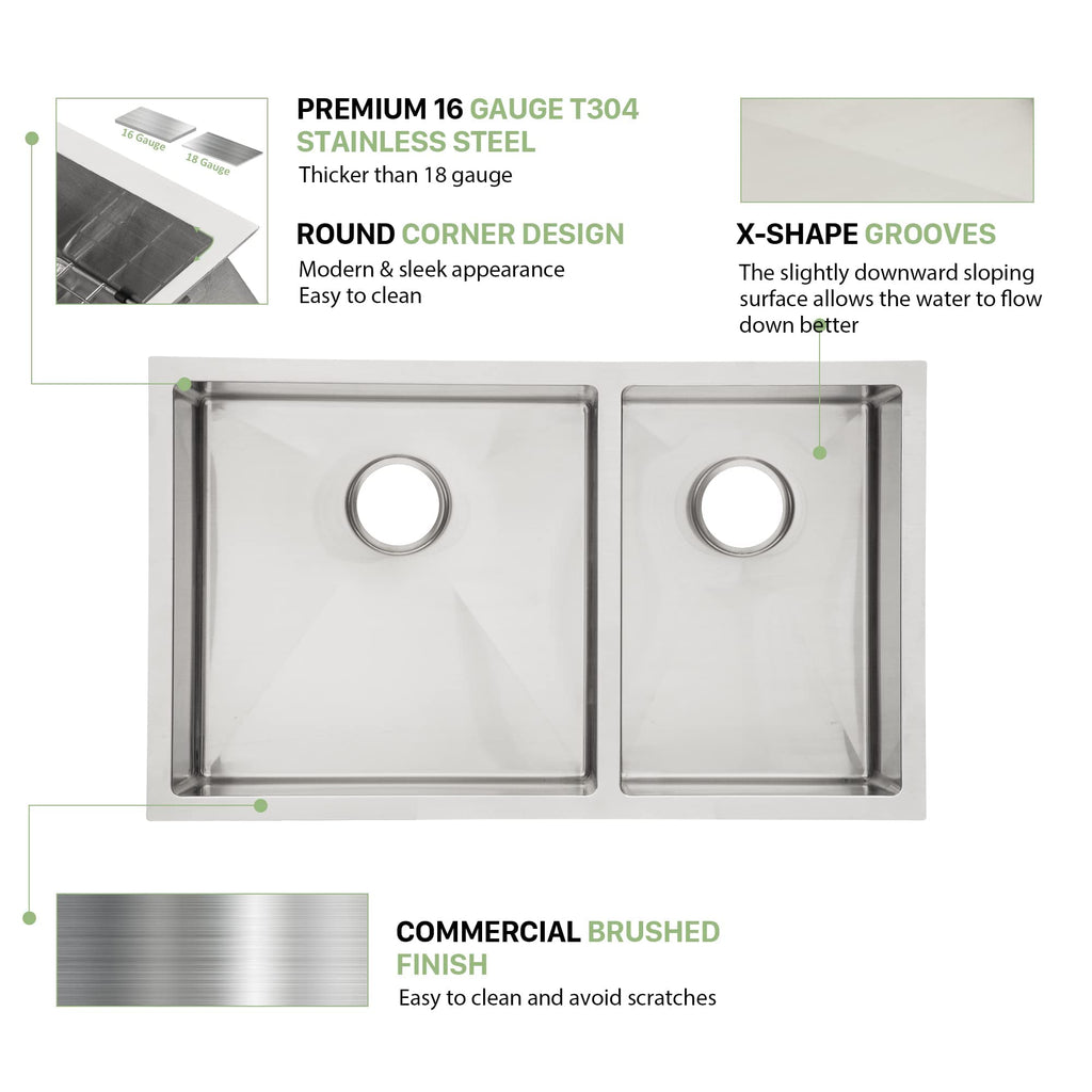 33 Undermount Double Bowl Kitchen Sink