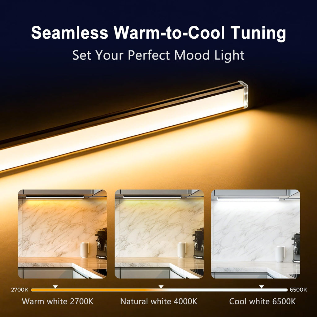 Touch Control 6 Pack Under Cabinet Lighting, 2700K-6500K, Black