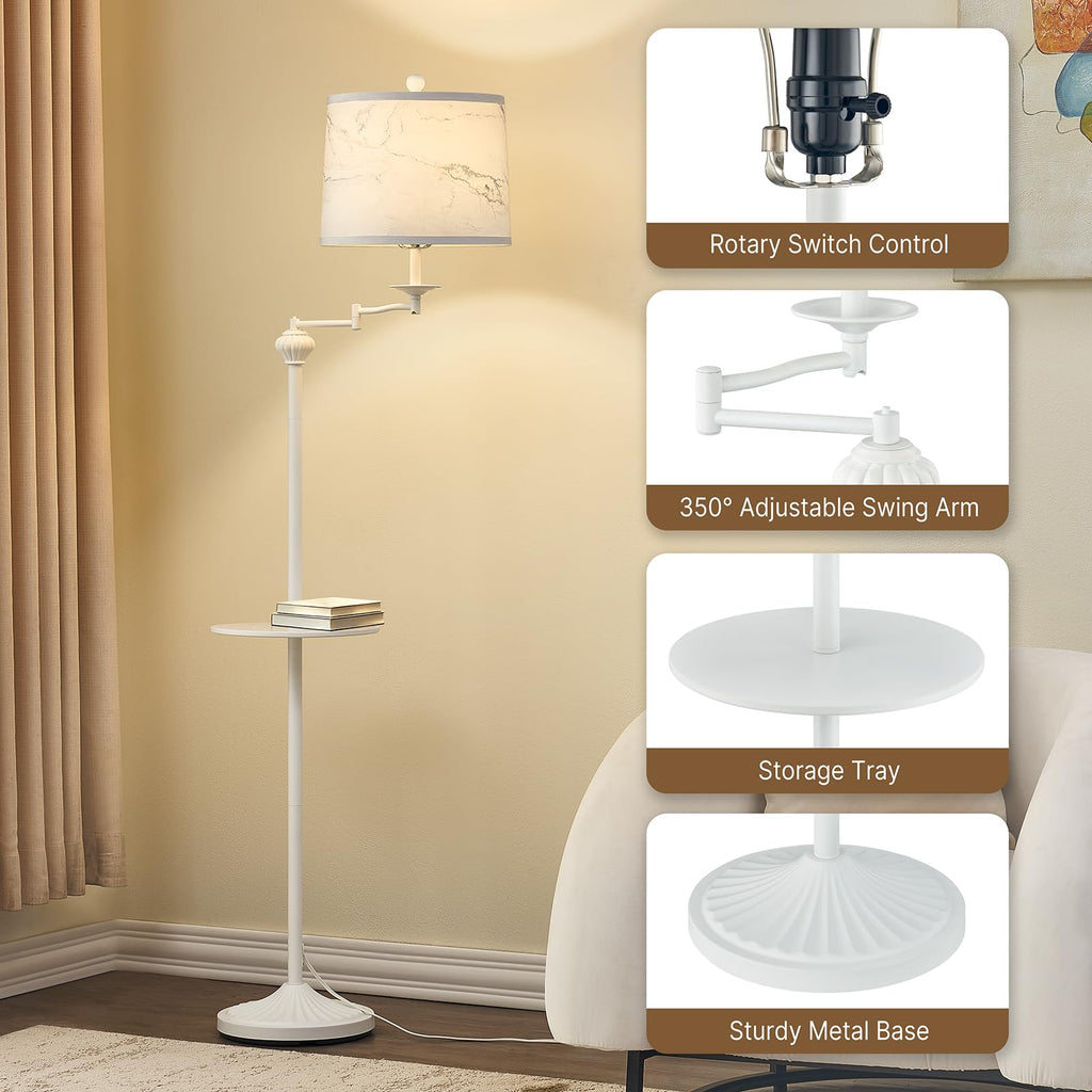Floor Lamp with 350° Adjustable Swing Arm, Standing Lamp with Storage Tray