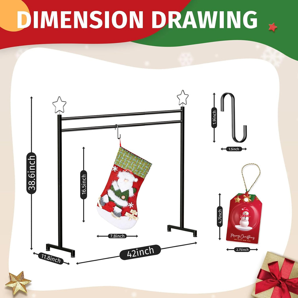 Christmas Stocking Holder Stand with 4 Stockings, Metal freestanding Christmas Stocking Hanger with 8 Hooks