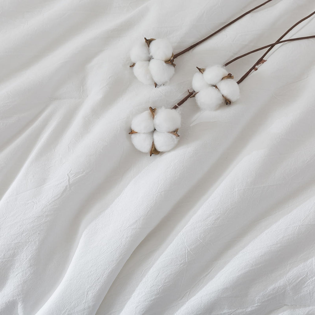 White Comforter Set Full Size, Cotton Fabric with Microfiber Inner Filling 3 Pieces Linen Like Bedding Set, Soft Boho