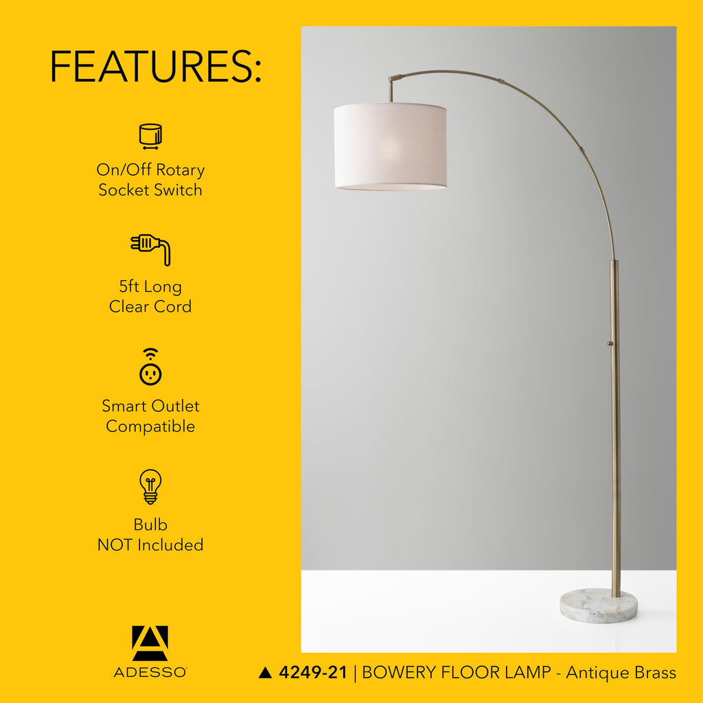 Floor Lamp, Marble & Off-White Linen, Adjustable, 73.5"
