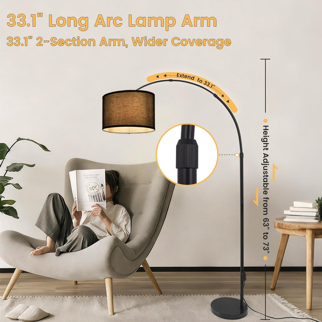 Black Arc Floor Lamp, Modern Standing Lamp with Marble Base