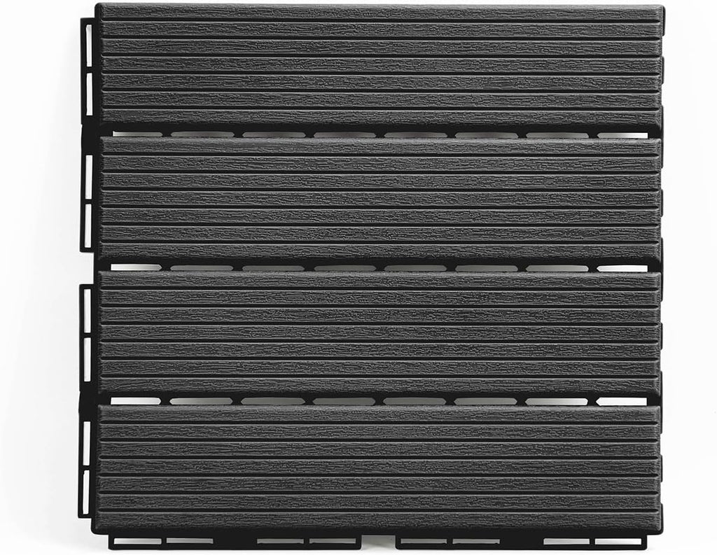 11.8-in by 11.8-in Straight Groove Dark Grey Interlocking Deck Tiles, Pack of 9 Tiles, FPD6183