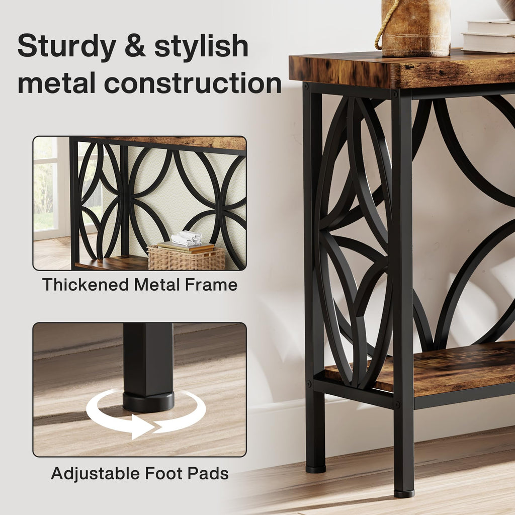 70.9-Inch Narrow Sofa Table, Industrial Long Sofa Table Behind Couch, Entry Console Table with Storage, Foyer