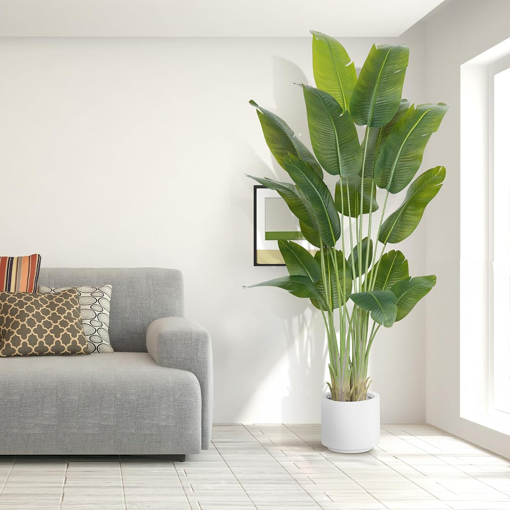 Bird of Paradise Plant 7.5Ft Tall Fake Tropical Palm Tree Large Fake Plants with 18 Silk Banana Leaves Faux Plant