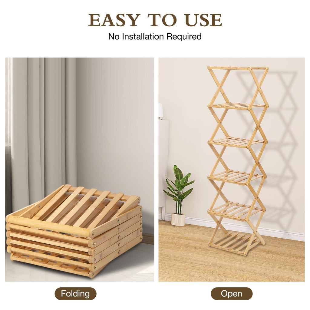 Bamboo Shoe Rack 6 Tier Foldable Shoe Rack