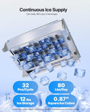 Commercial Ice Maker Machine, 80 lbs/24h with 12Lbs Storage, 32 Cubes per Cycle, Stainless Steel Freestanding &