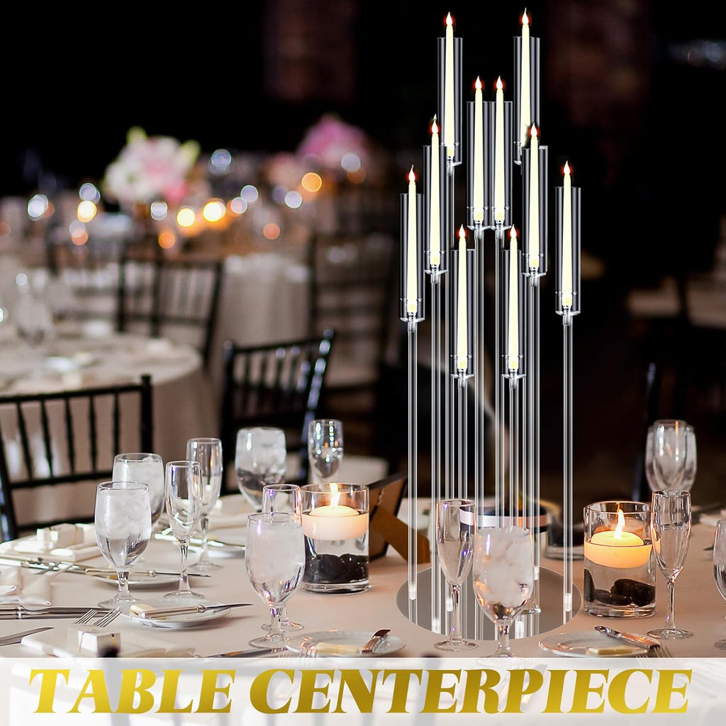 Tessco 4 Pcs 10 Arm 46.5 Acrylic Candelabra Table Centerpiece Floor Candelabras Clear Candle Holder with Removable