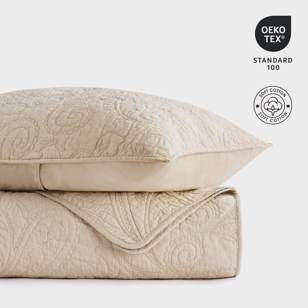 100% Cotton Paisley Quilt Set, King 3 Piece Set - Prewashed Lightweight Bedspread with 2 Shams, Soft & Breathable