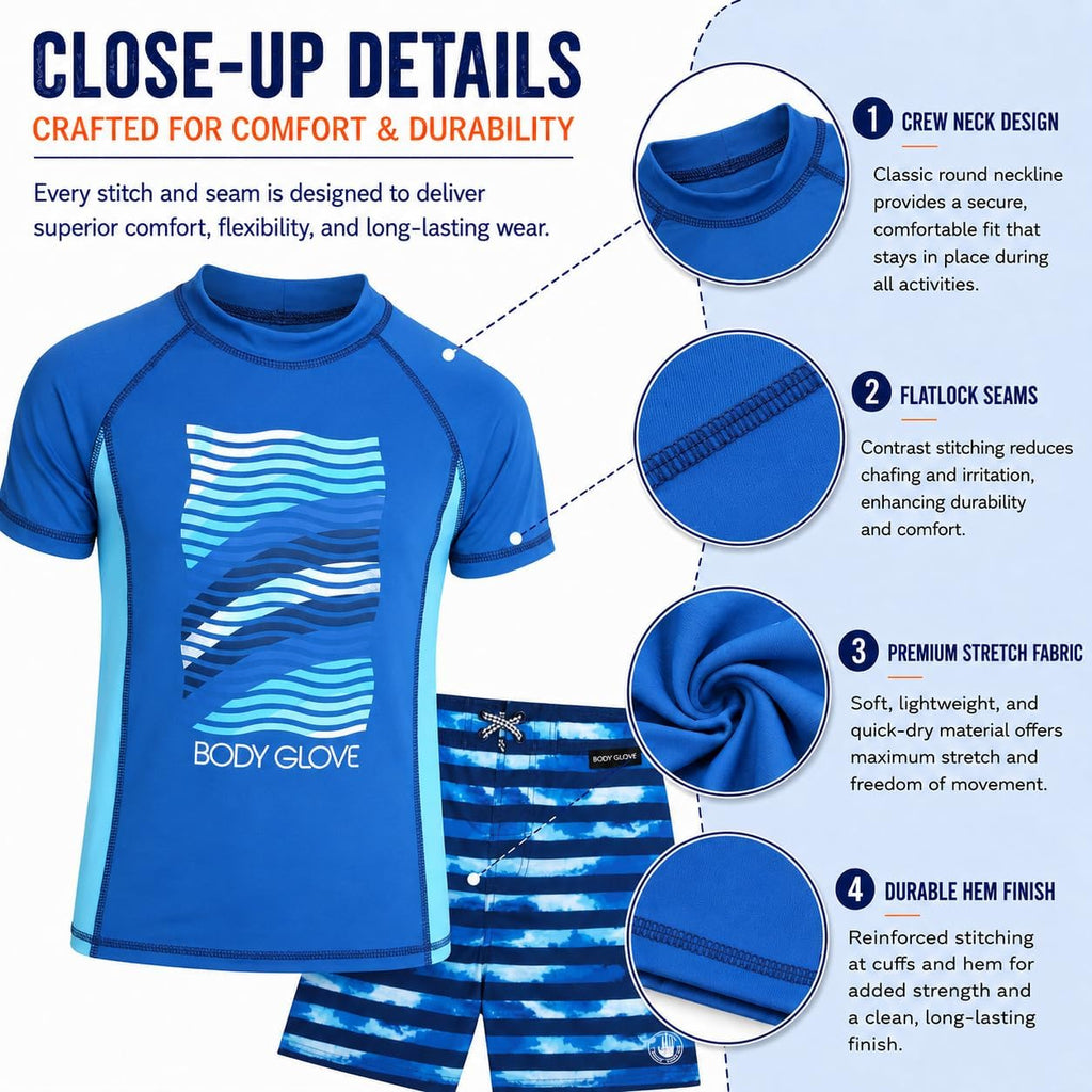 Boys 2 Piece Swim Set Rash Guard & Swim Trunks