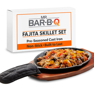 Cast Iron Fajita Sizzling Plate + Wooden Base with Cloth Handle