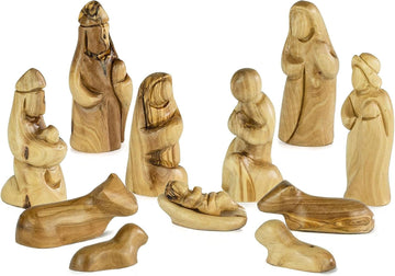 12 Pcs Holy Land Olive Wood Faceless Nativity Set, Small