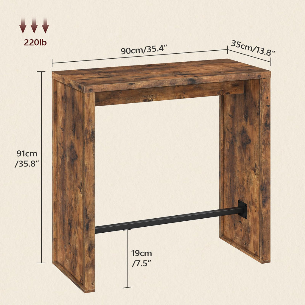 Bar Table, 35.4" Counter Height Pub Table, Industrial Rectangular Hightop Table, Kitchen Dining Bar Height Tables