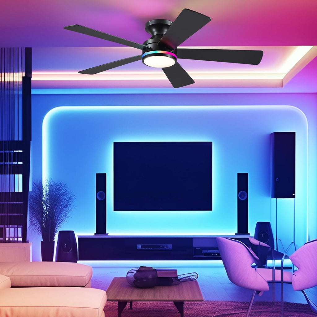 46In RGB Ceiling Fans with Lights - Black Flush Mount Ceiling Fan Light with Remote/APP, RGB+3CCT 6 Wind Speeds, Modern Low Profile Fan Light Fixture for Party, Kid's Room A101-B0F1L8ZTL1