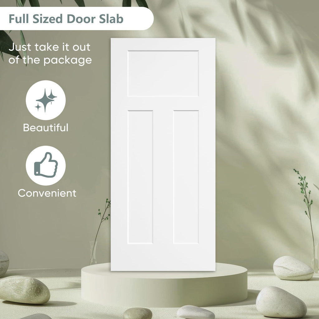 36x80 in T Shaped 3-Panel Smooth White Primed Interior Door Slab