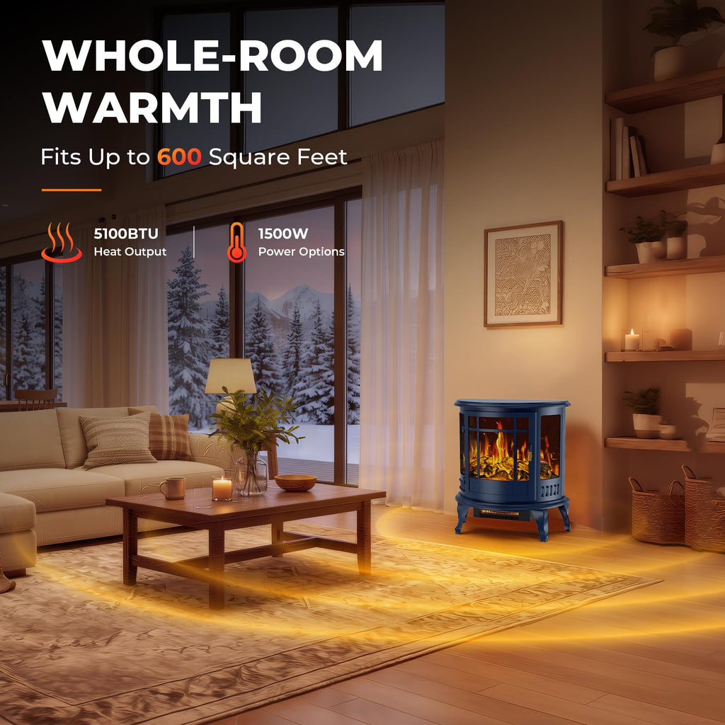 25" Electric Fireplace Heater, 1500W Freestanding Electric Fireplace Stove