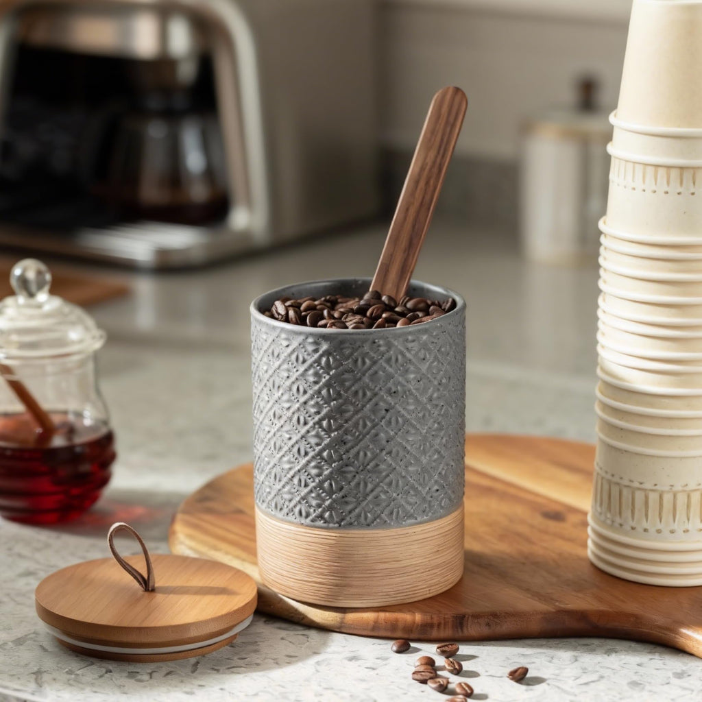 Coffee Canisters, Kitchen Jar with Lid for Counter, Gray & 28 fl.oz