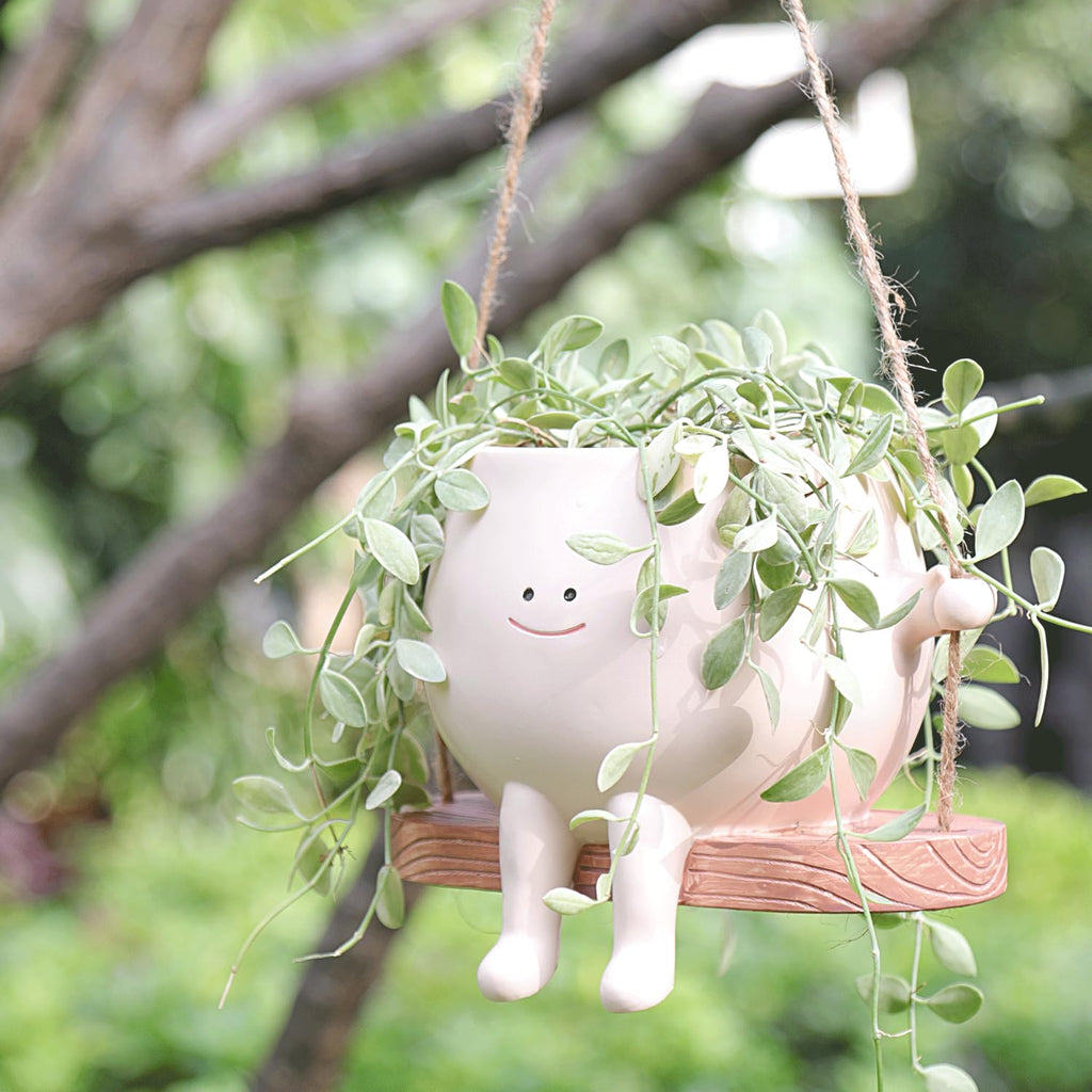 Large Swinging Smiley Face Planter Pot Hanging Flower Planters for Indoor and Outdoor Plants, Funny Succulent Pots