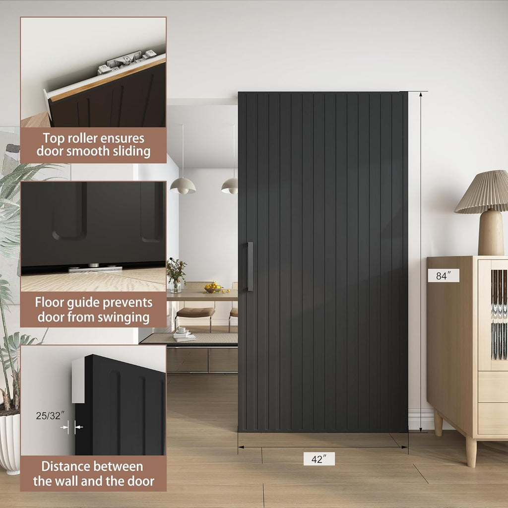 42"x84" Concealed Sliding Barn Door with Soft Close Hardware Kit, Black Hidden Door for Opening 38"-
