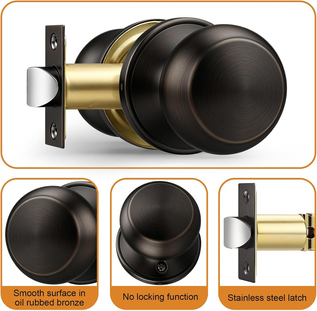 Oil Rubbed Bronze Door Knobs Interior, Passage Door Knobs Closet, Keyless Interior Door Knob, 10 Pack