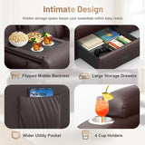3-Seater Loveseat Recliner Sofa, Home Theater Seating Reclining Couch with Flip Middle Backrest