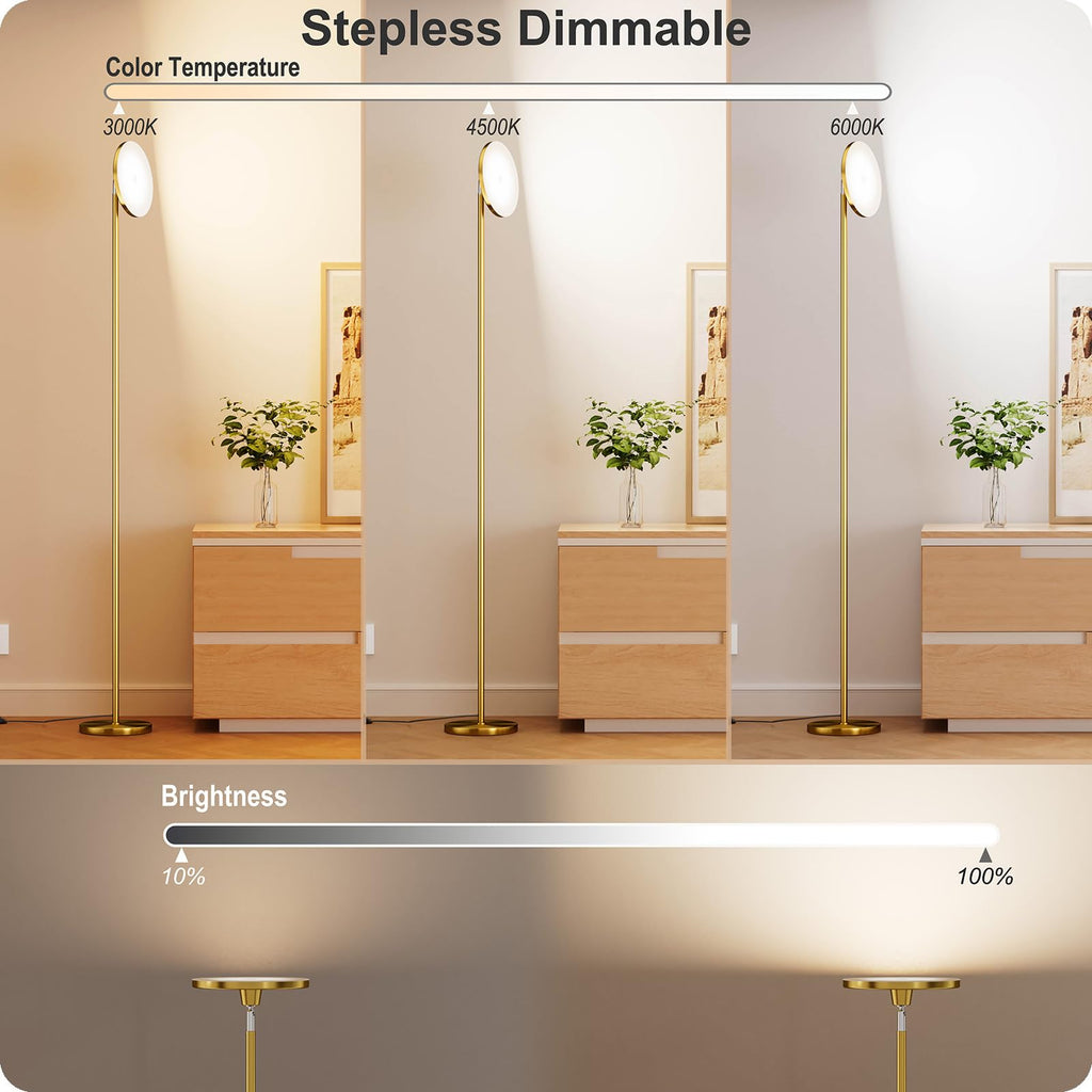 Dimmable Torchiere Floor Lamp with Remote, Gold