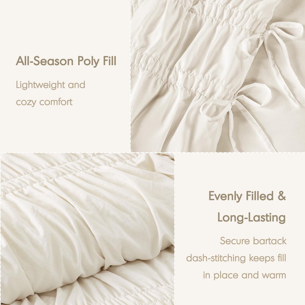 Ruched Ivory Comforter Set, 2pc