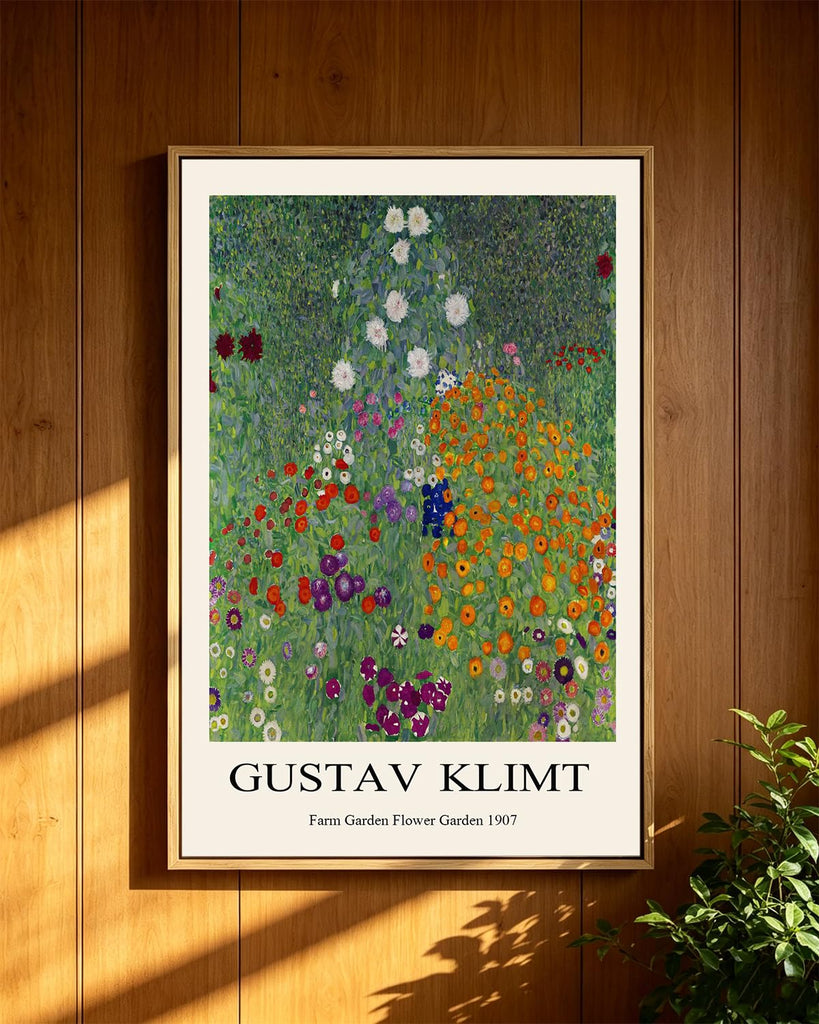 Gustav Klimt Framed Wall Art Flower Garden Art Prints Retro Flower Pictures Artwork Office Classroom Wall Decor