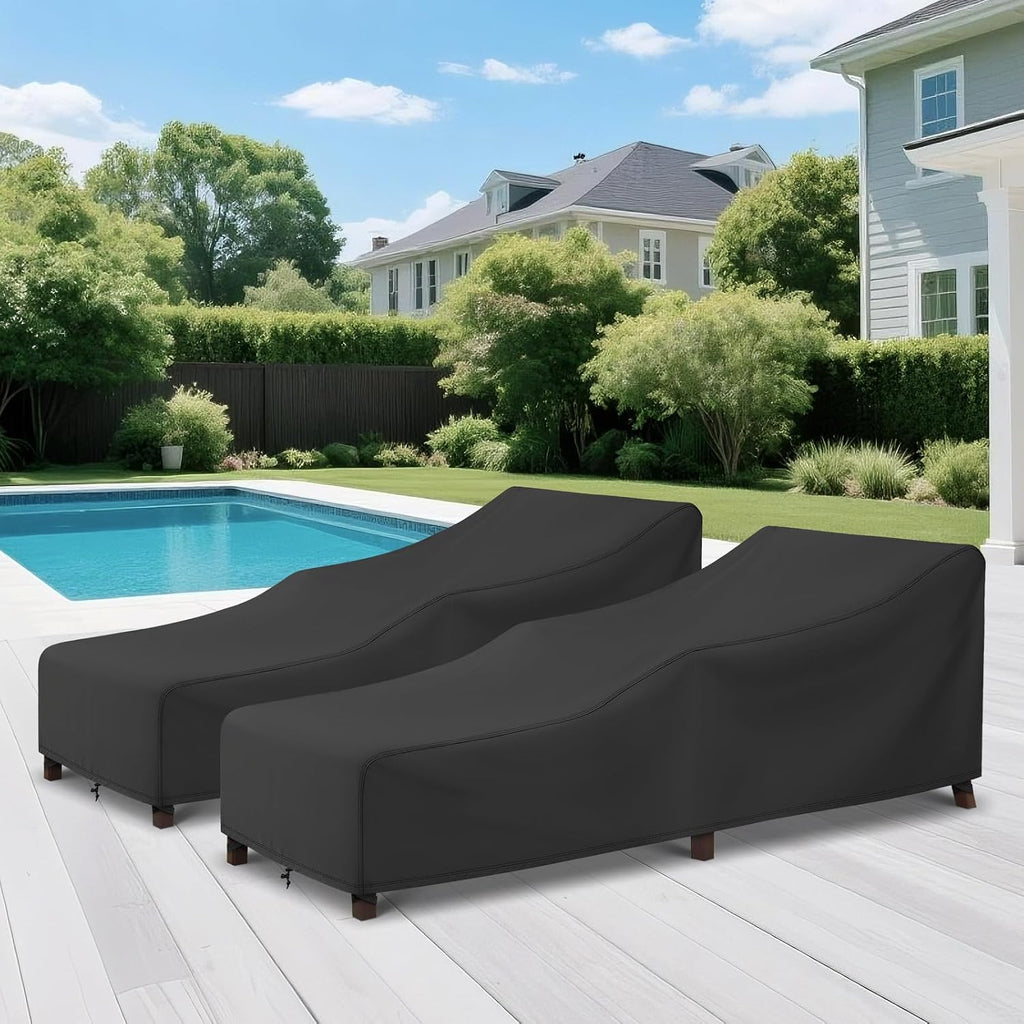 Patio Lounge Chair Cover 2 Pack, 84" x 32" x 32" H, Black | Waterproof, Outdoor Chaise Lounge Covers For Outdoor