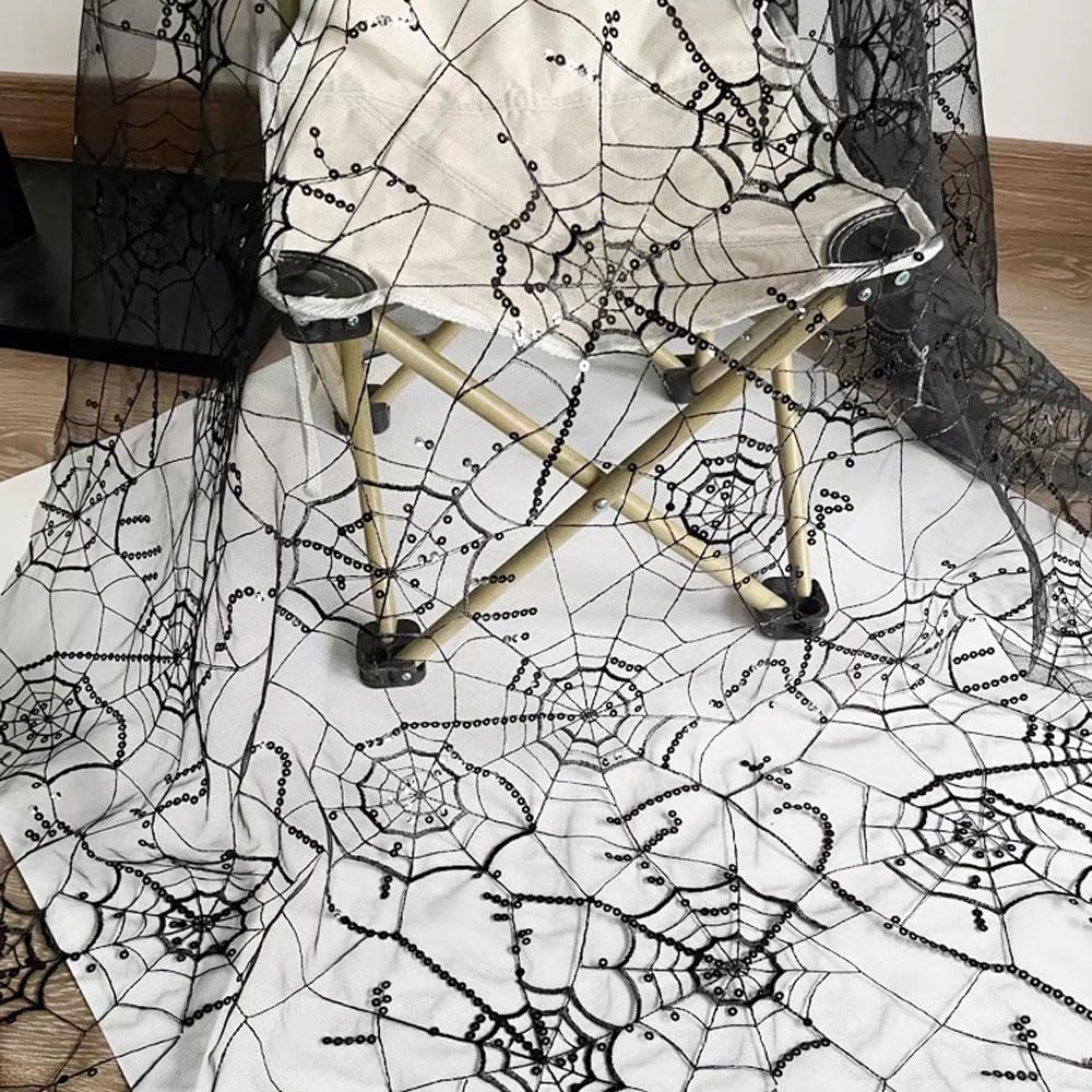 Spiderweb Lace Fabric Soft Black Lace Fabric by The Yard Halloween Cobweb Tulle Fabric for DIY Dress Top Sew Party