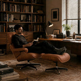 Modern Reading Chair and Ottoman — Leather