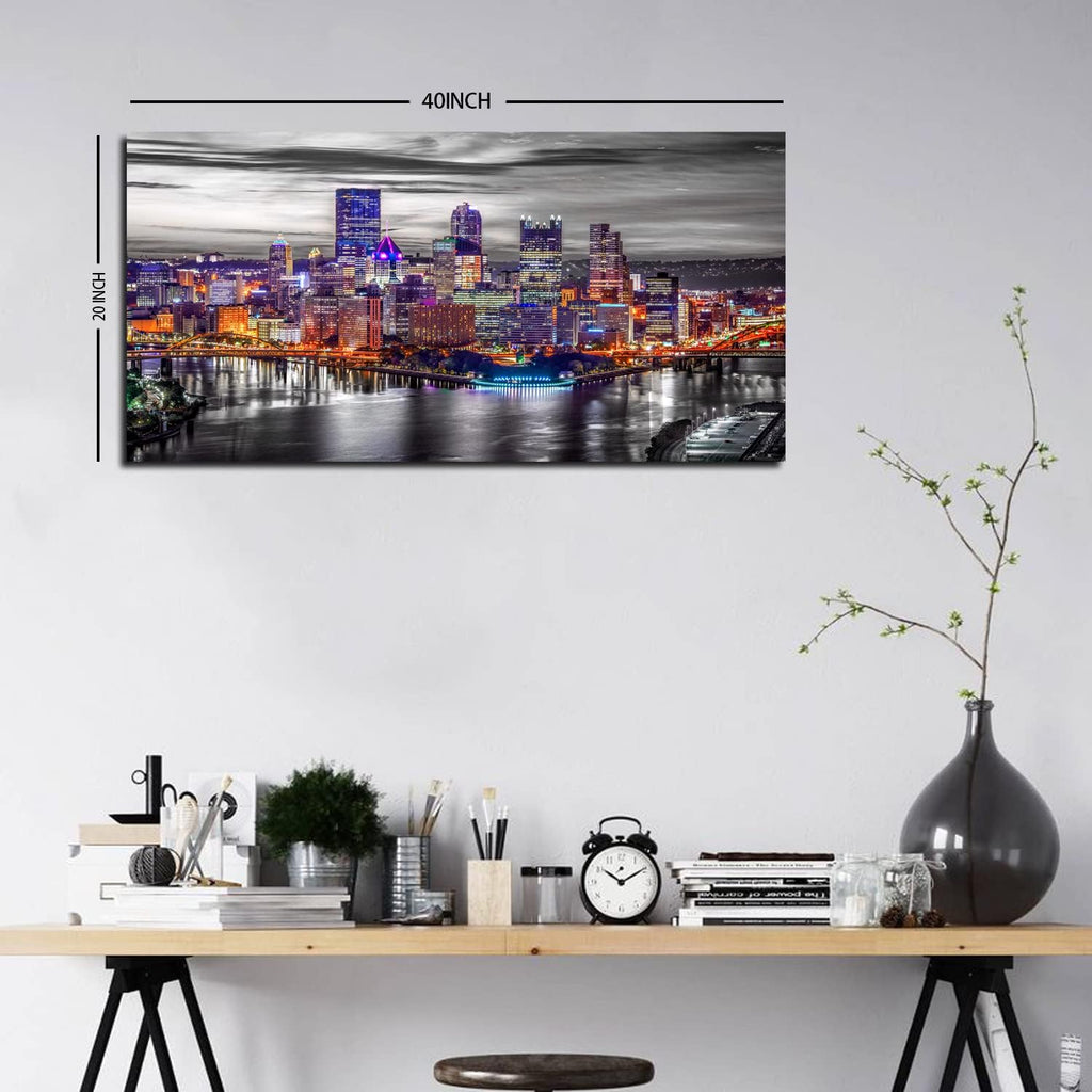 Pittsburgh Wall Art Living Room Decorations Black and White City Skyline Picture Modern Office Wall Decor