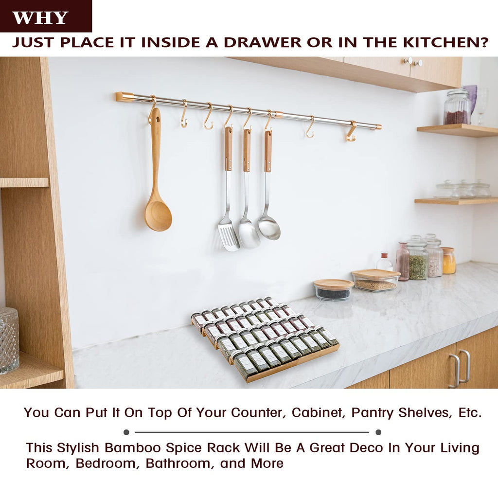 Bamboo Spice Rack Drawer Organizer - 8 Piece Set - 8" or 16" Wide