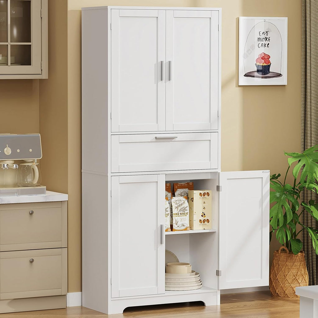 67" Tall Storage Cabinet with Adjustable Shelf & 1 Large Drawer, Pantry Cabinet with 4 Doors, Kitchen Cabinets