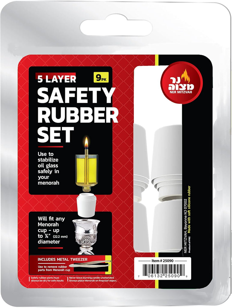 Safety Rubber Set for Oil Candle Cups - 5 Layer - 9 Pack - for Hanukkah Oil Cups and Shabbos Candles in Canadlabras - Set of 9