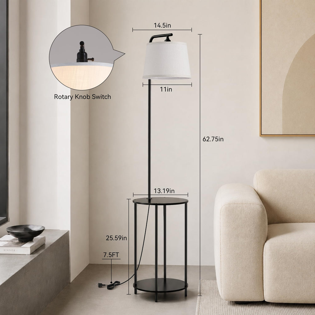 Floor Lamp with Table, 2-in-1 Side Table Floor Lamp with Linen Shade