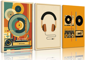 Vintage Record Music Canvas Wall Art Bauhaus Style Vinyl Turntable Painting Picture Wall Decor Stylish Record