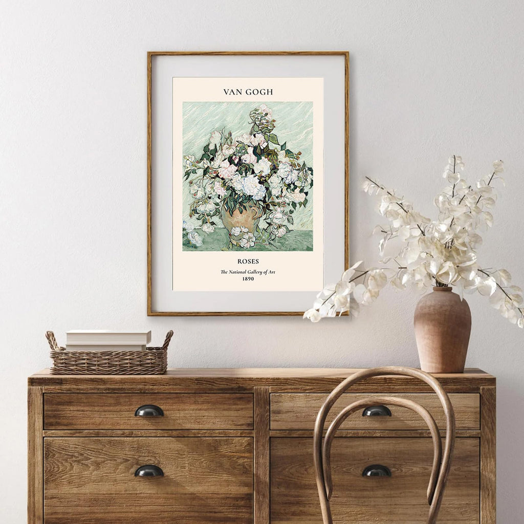Framed Canvas Print Wall Art, Roses Vincent Van Gogh Painting