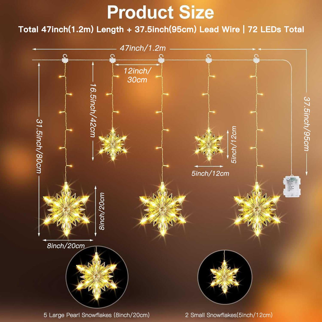 Christmas Snowflakes Window Lights, 5 Pack 72 LEDs Waterproof Hanging Battery Operated Christmas Decoration with