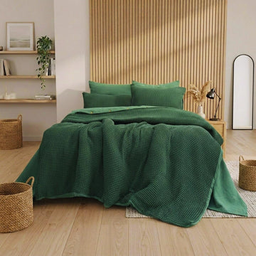 Waffle Weave Duvet Cover Set with Button Closure - 100% Cotton Textured Bedding, Breathable & Lightweight, Includes