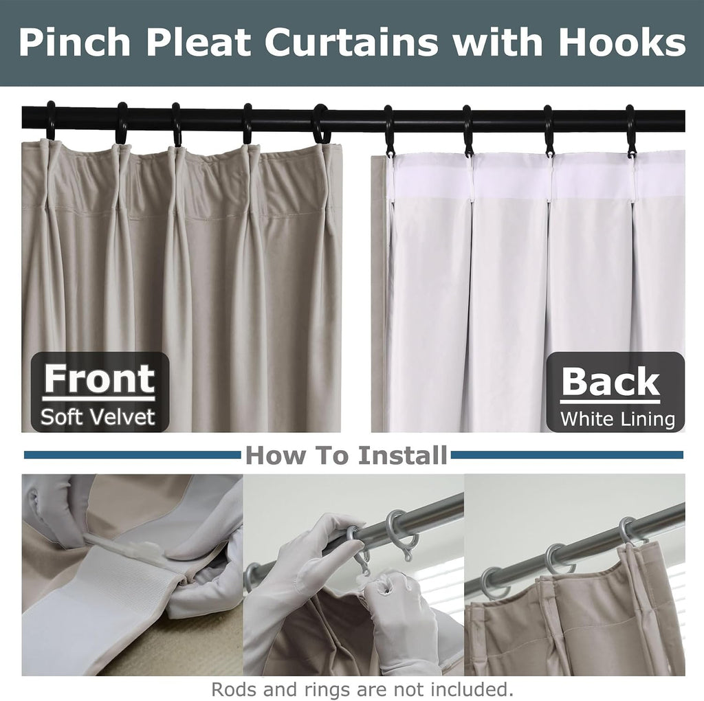 Blackout Curtains Pinch Pleated Drapes Velvet Drapes for French Door Thermal Insulated Curtain for Living Room
