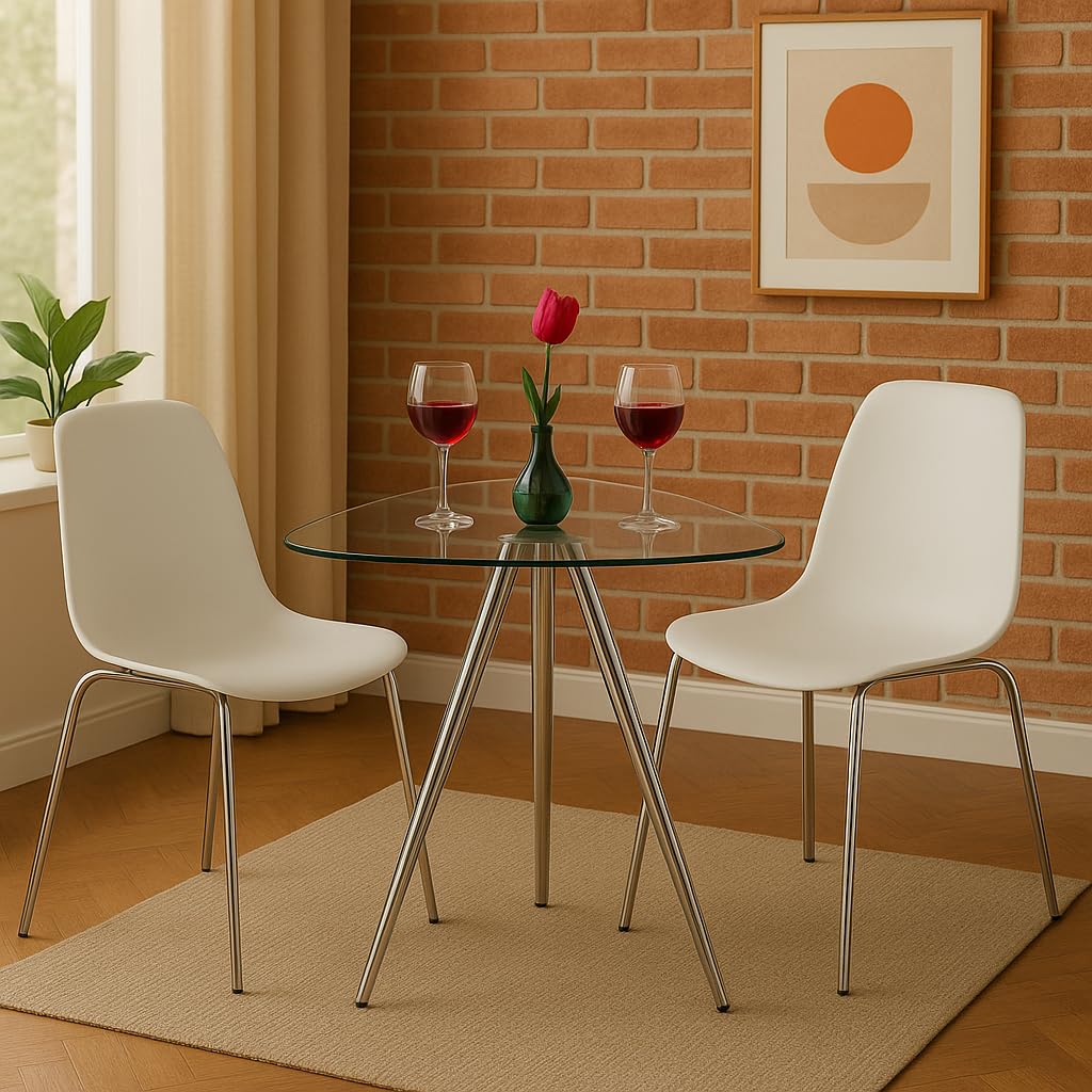 Lisbon 3-Sided Bistro Table, Tempered Glass Triangle Top - Modern Pub Table (Chrome)