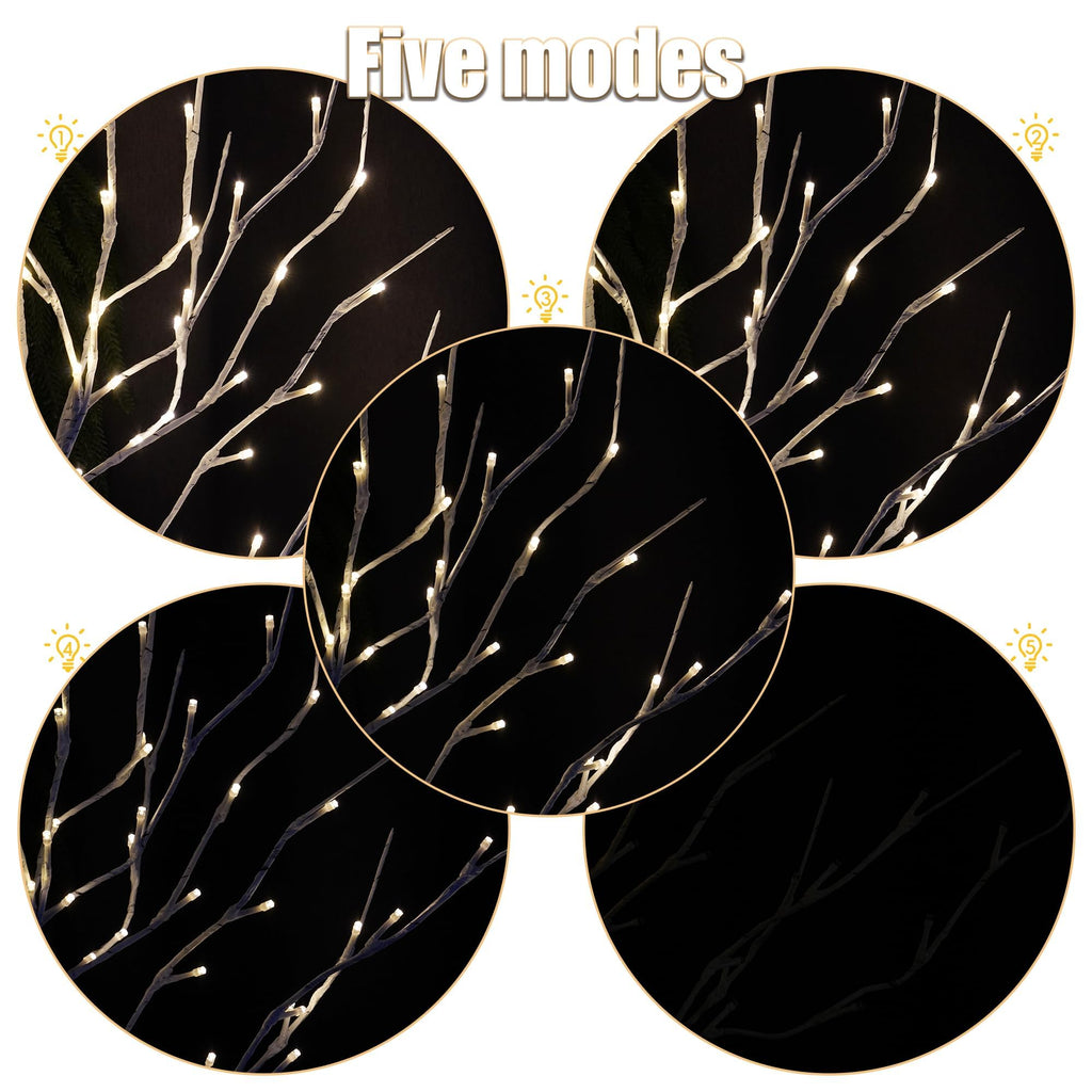 2 Pack Lighted Birch Tree, 4 FT Total 96 LED Pre-lit Artificial Christmas Tree with Timer, Christmas Decorations