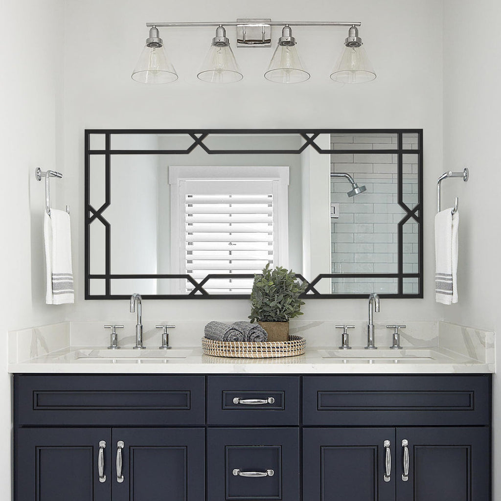 Large Wall Mirror for Decor, 24''x47'' Black Decorative Mirror with Matte Black Metal Pipe Frame, Rectangular