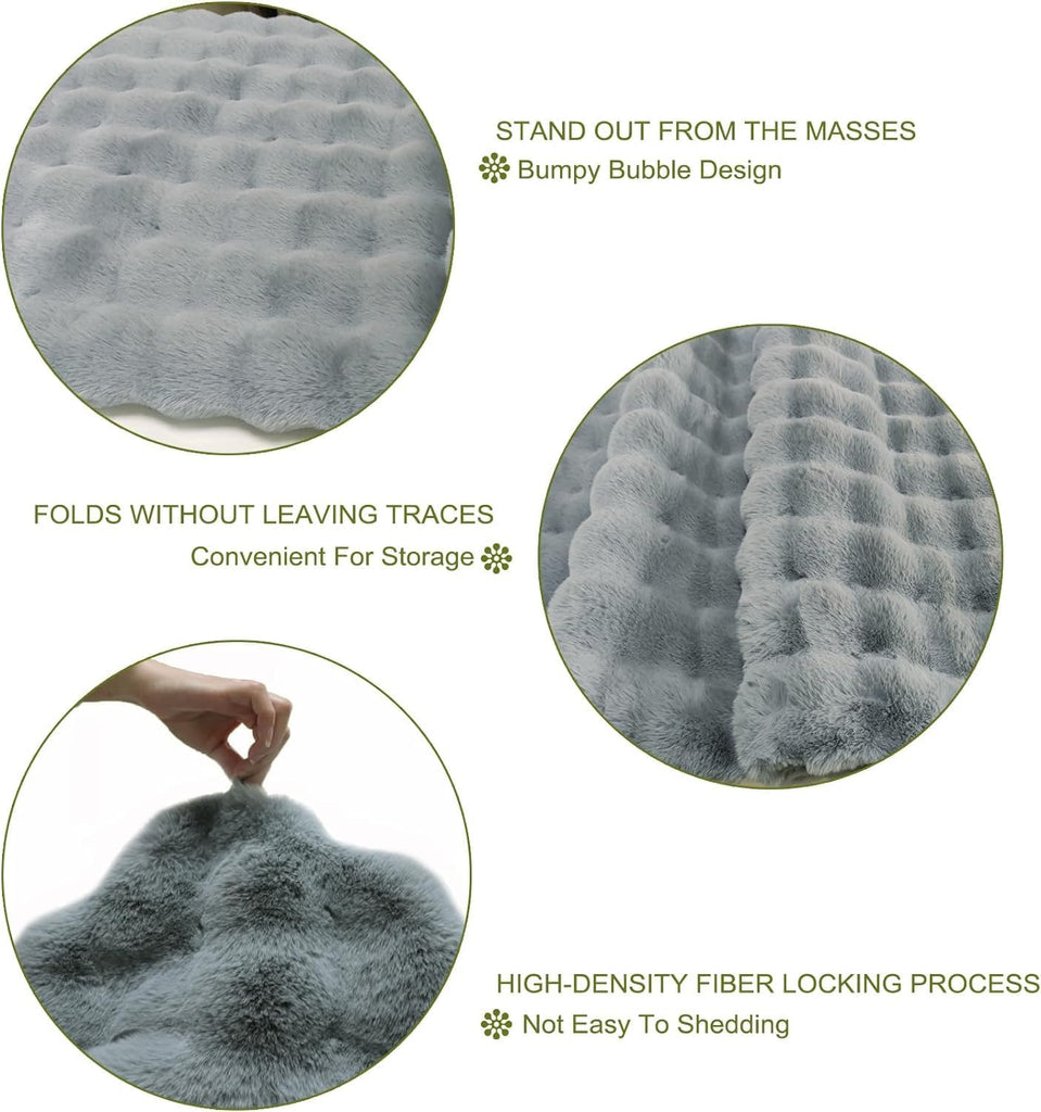 Faux Rabbit Fur Rug 4x6 ft Cloud Gray Bubble Fur Area Rug Washable