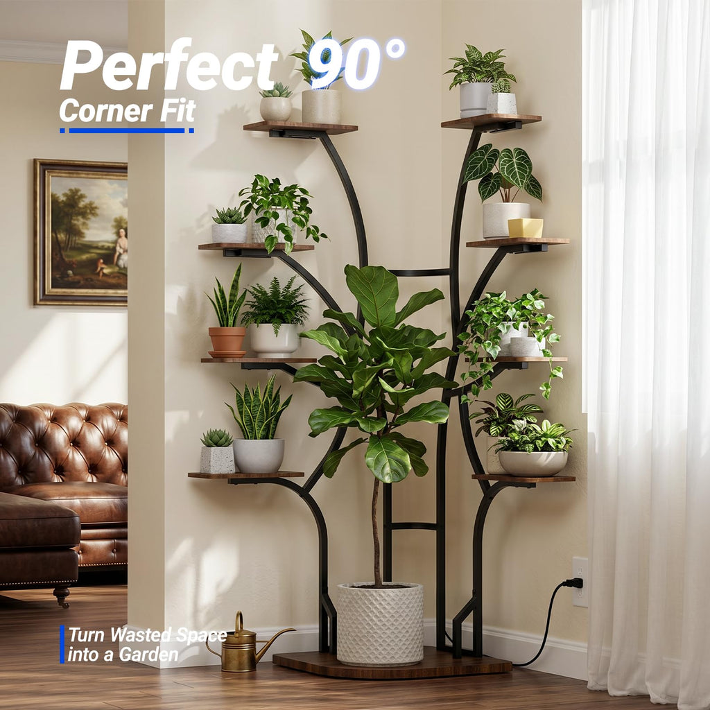 Corner Plant Stand with Grow Lights, 9-Tier, Full Spectrum